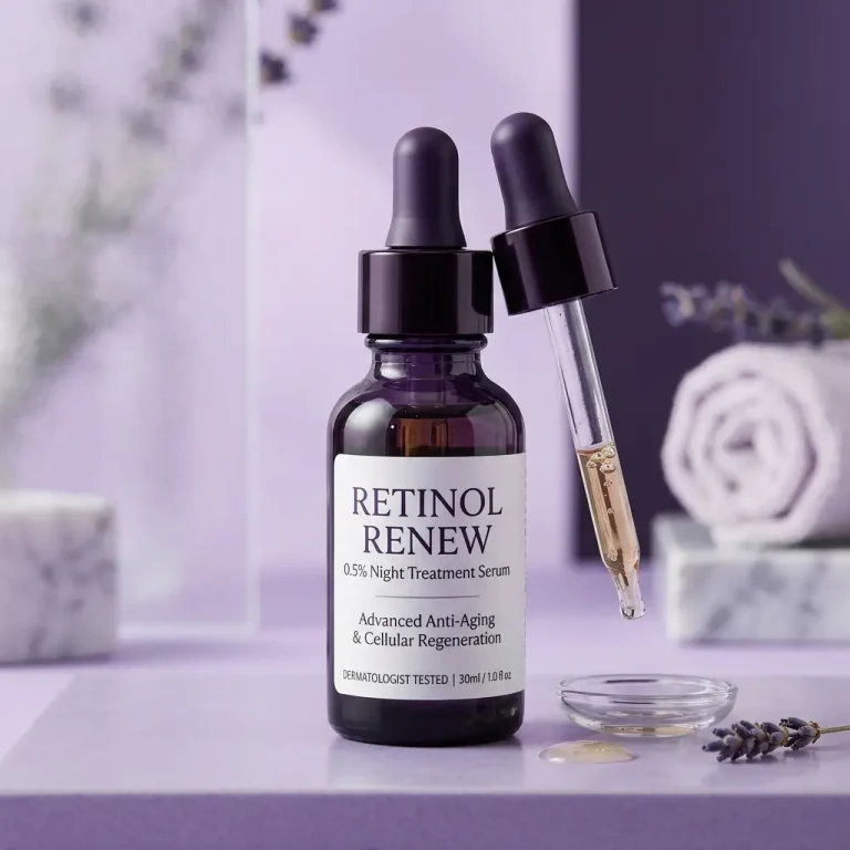 Retinol and active ingredient serums for targeted skincare treatment applications.